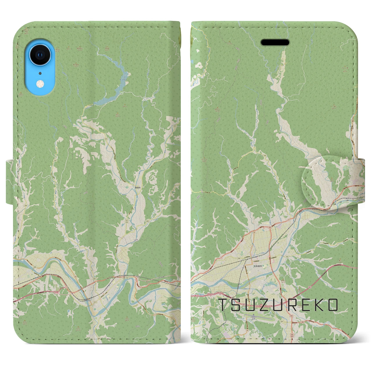 【綴子(秋田県)】地図柄iPhoneケース(手帳タイプ)ナチュラル・iPhone XR 用
