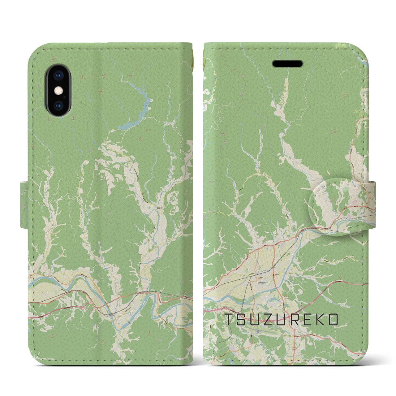 【綴子(秋田県)】地図柄iPhoneケース(手帳タイプ)ナチュラル・iPhone XS / X 用