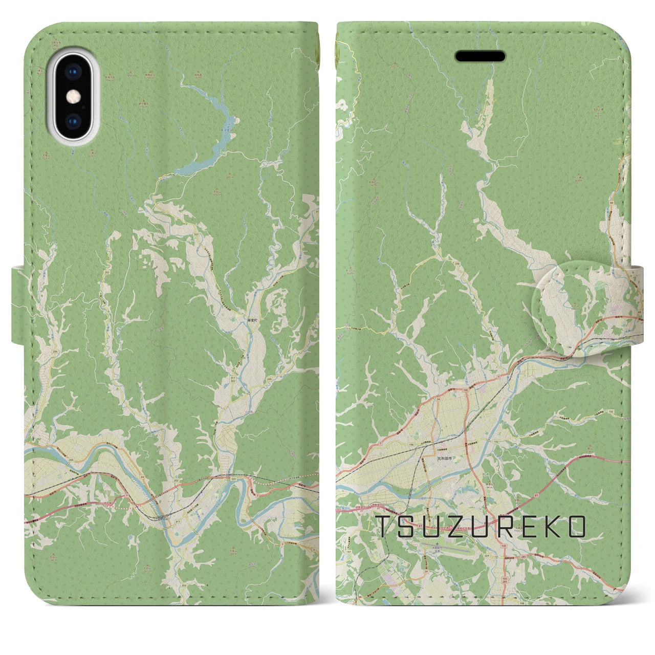 【綴子(秋田県)】地図柄iPhoneケース(手帳タイプ)ナチュラル・iPhone XS Max 用