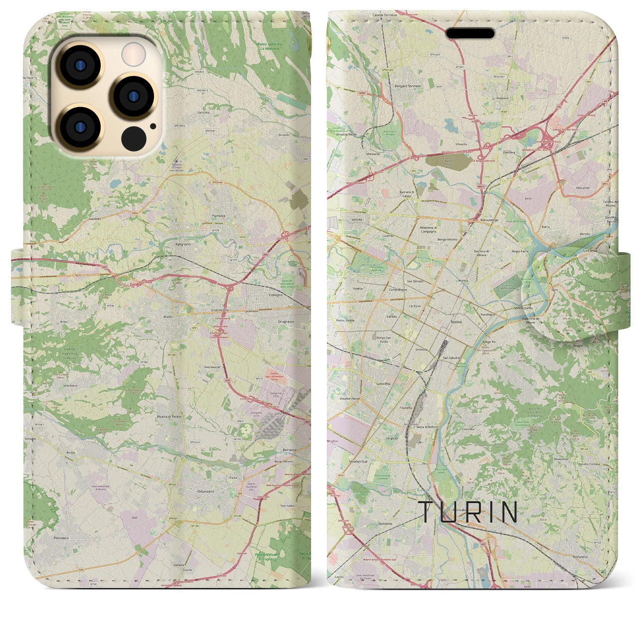【トリノ(イタリア)】地図柄iPhoneケース(手帳タイプ)ナチュラル・iPhone 12 Pro Max 用