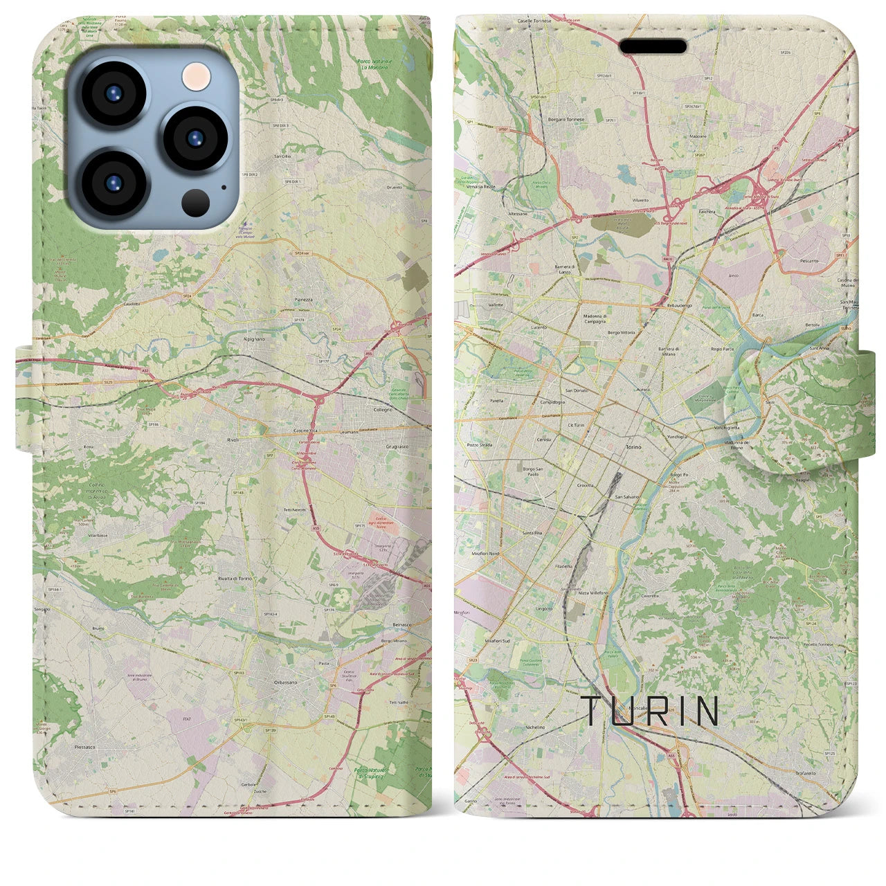【トリノ(イタリア)】地図柄iPhoneケース(手帳タイプ)ナチュラル・iPhone 13 Pro Max 用