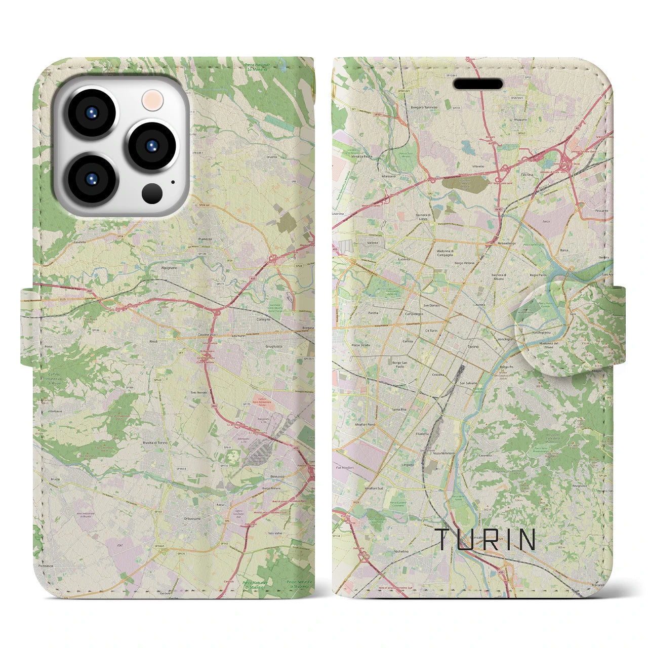 【トリノ(イタリア)】地図柄iPhoneケース(手帳タイプ)ナチュラル・iPhone 13 Pro 用