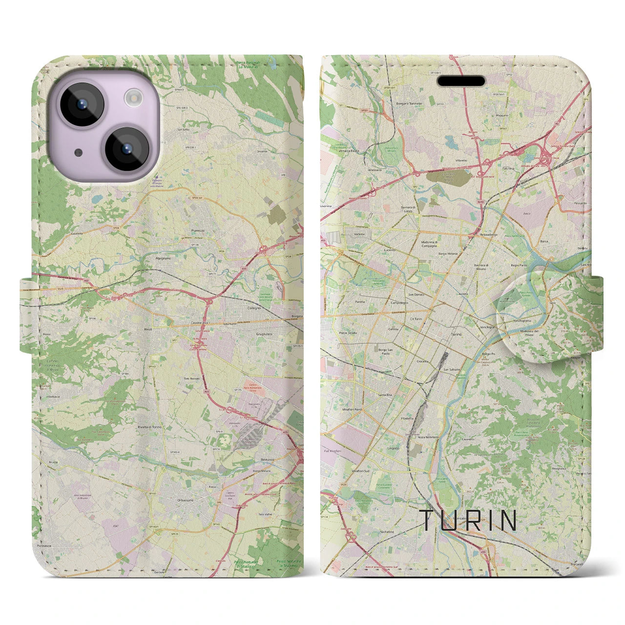 【トリノ(イタリア)】地図柄iPhoneケース(手帳タイプ)ナチュラル・iPhone 14 用