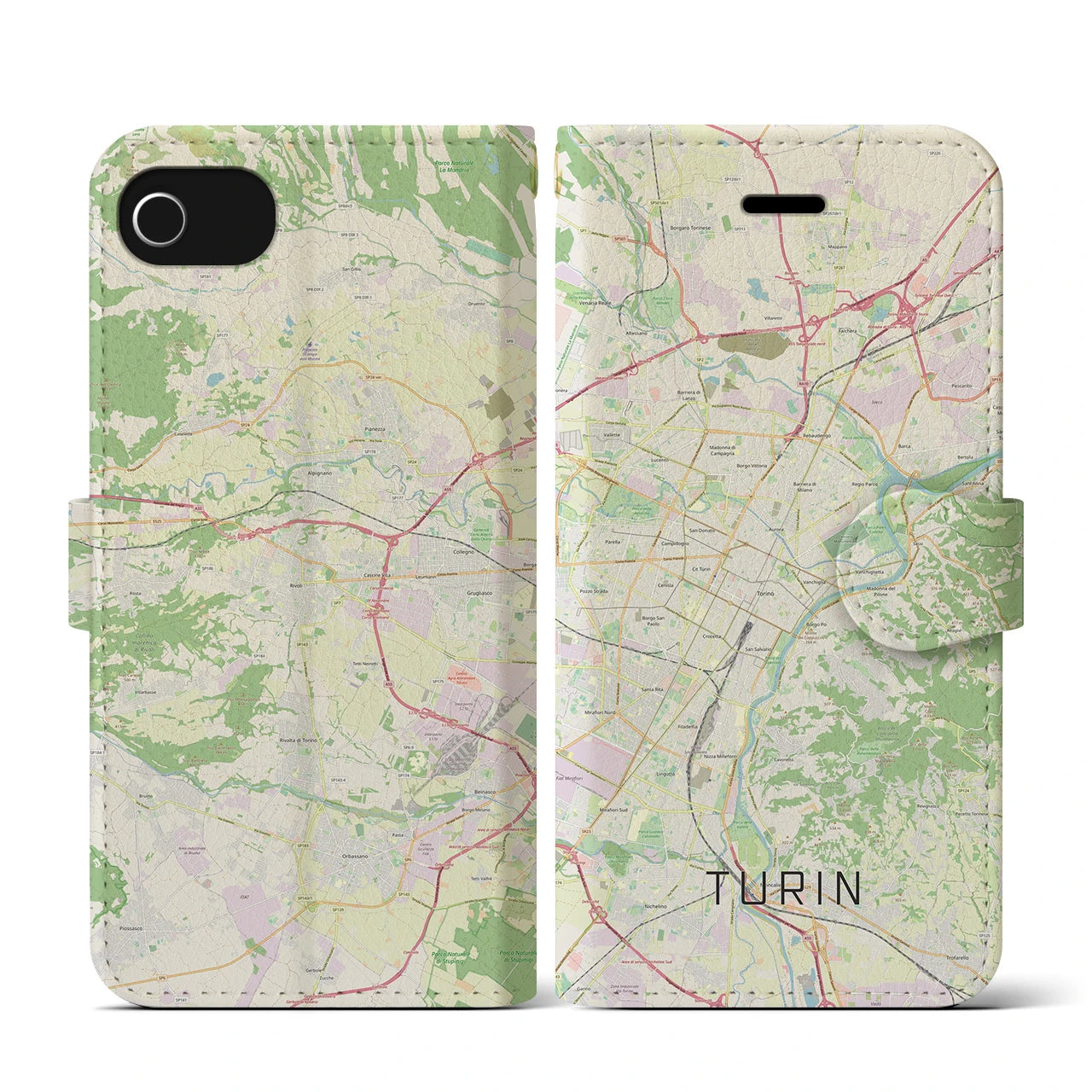 【トリノ(イタリア)】地図柄iPhoneケース(手帳タイプ)ナチュラル・iPhone SE(第3 / 第2世代) / 8 / 7 / 6s / 6 用