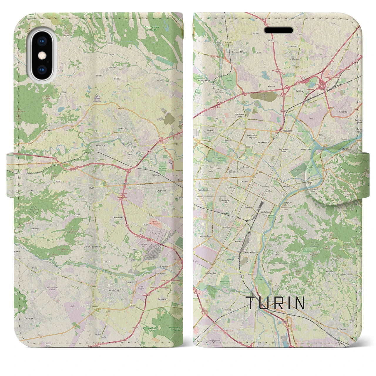 【トリノ(イタリア)】地図柄iPhoneケース(手帳タイプ)ナチュラル・iPhone XS Max 用