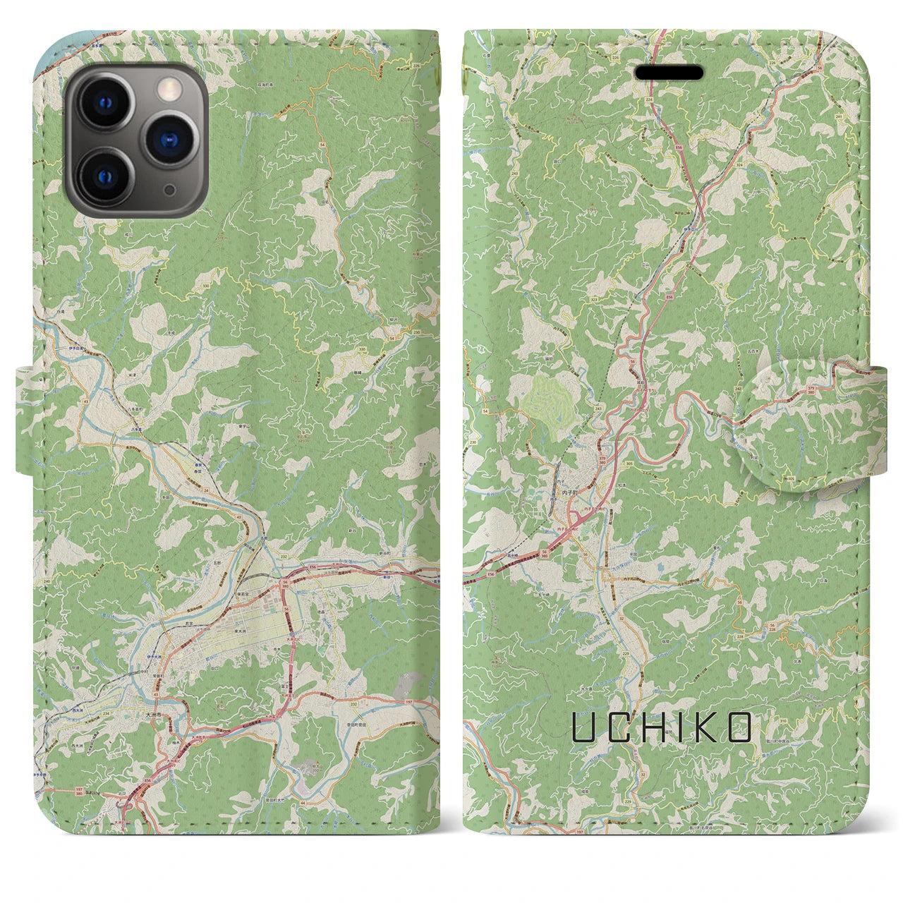 【内子(愛媛県)】地図柄iPhoneケース(手帳タイプ)ナチュラル・iPhone 11 Pro Max 用