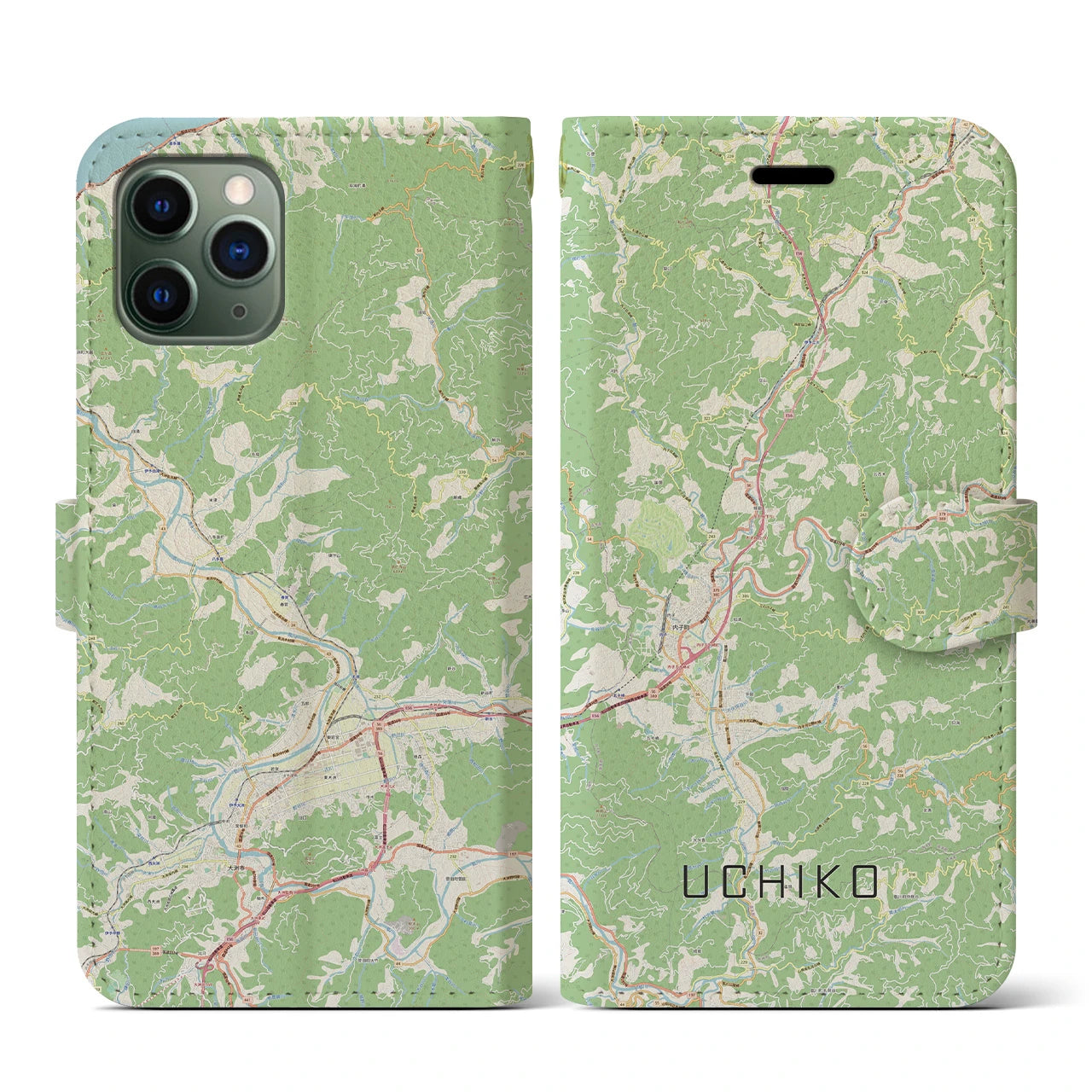 【内子(愛媛県)】地図柄iPhoneケース(手帳タイプ)ナチュラル・iPhone 11 Pro 用