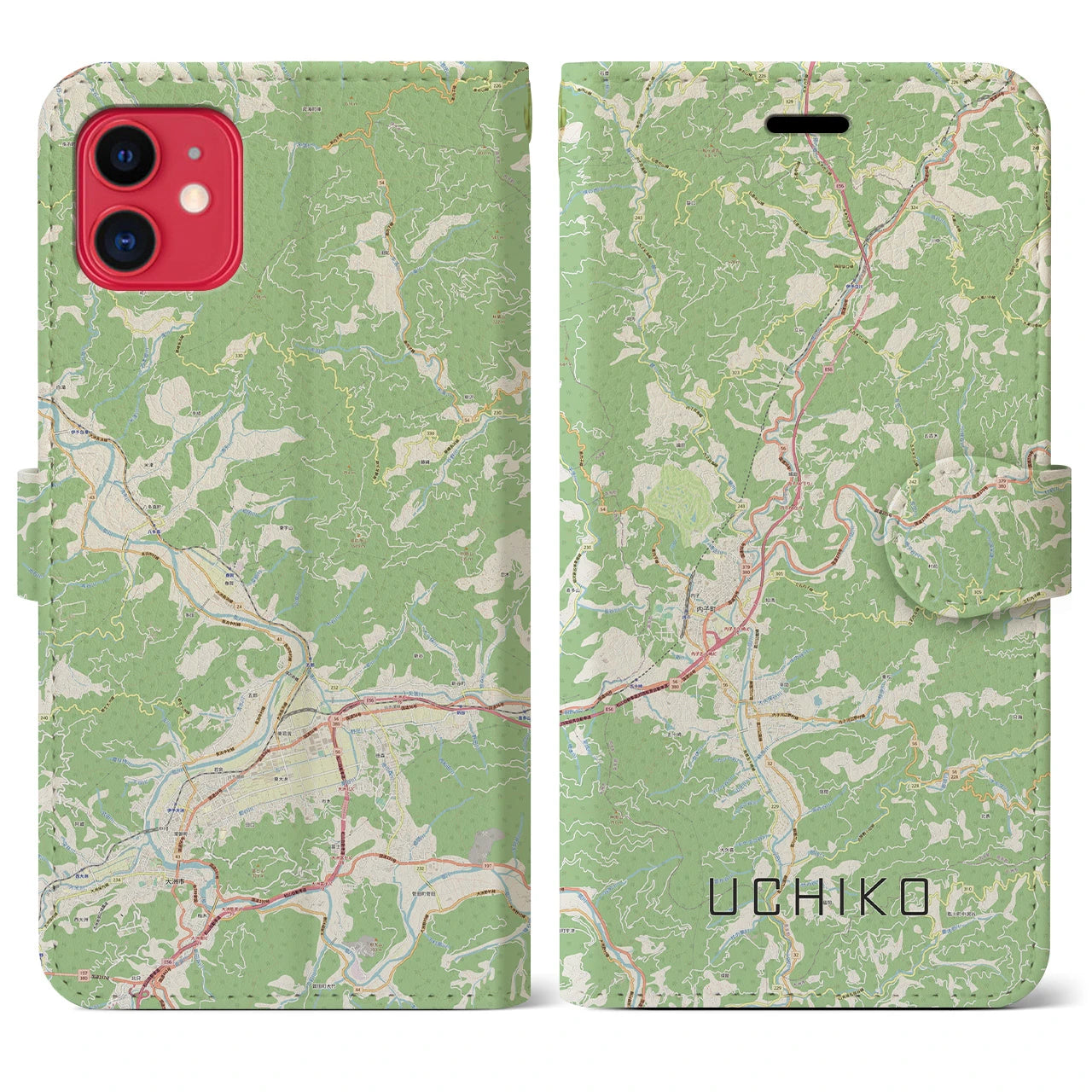 【内子(愛媛県)】地図柄iPhoneケース(手帳タイプ)ナチュラル・iPhone 11 用