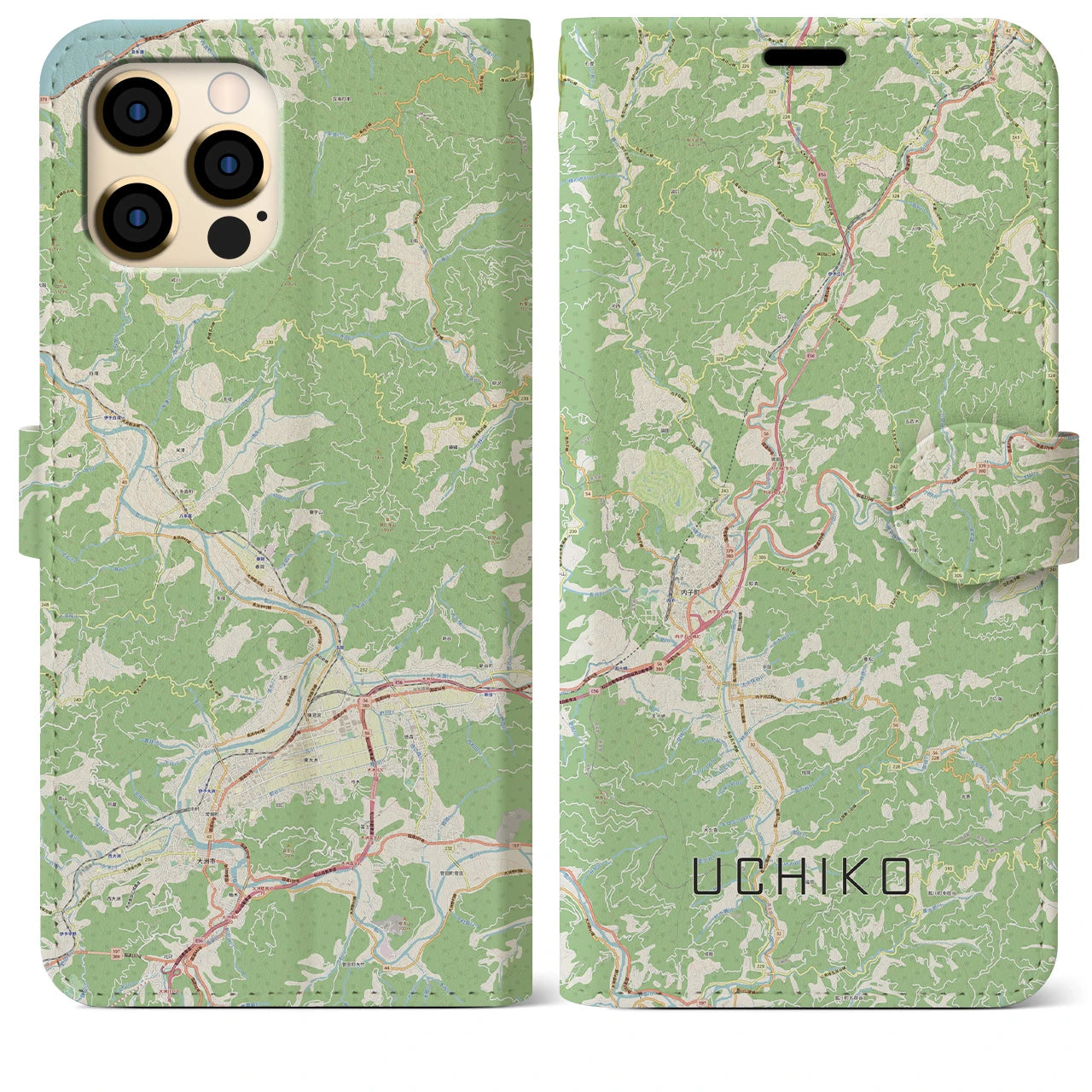 【内子(愛媛県)】地図柄iPhoneケース(手帳タイプ)ナチュラル・iPhone 12 Pro Max 用