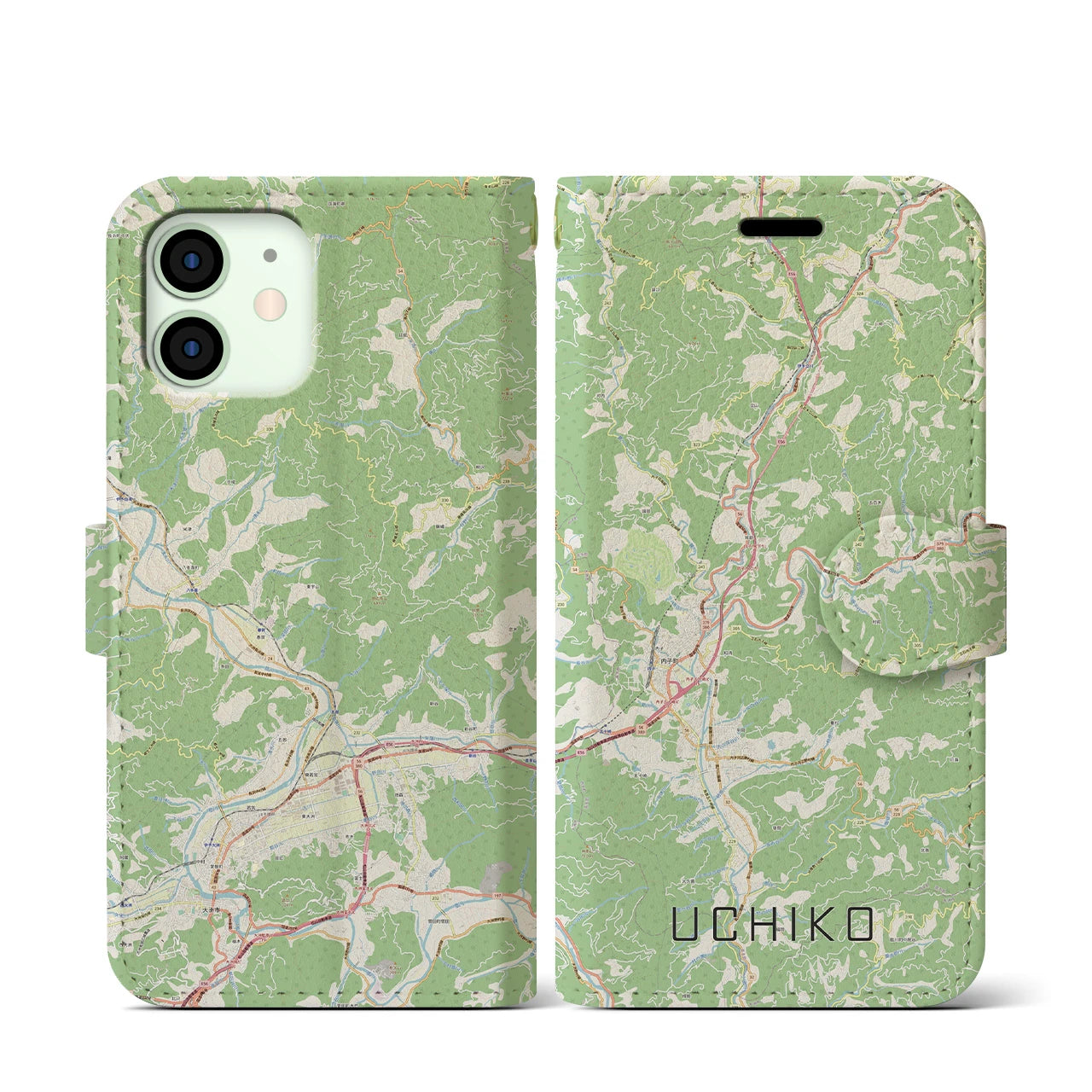 【内子(愛媛県)】地図柄iPhoneケース(手帳タイプ)ナチュラル・iPhone 12 mini 用