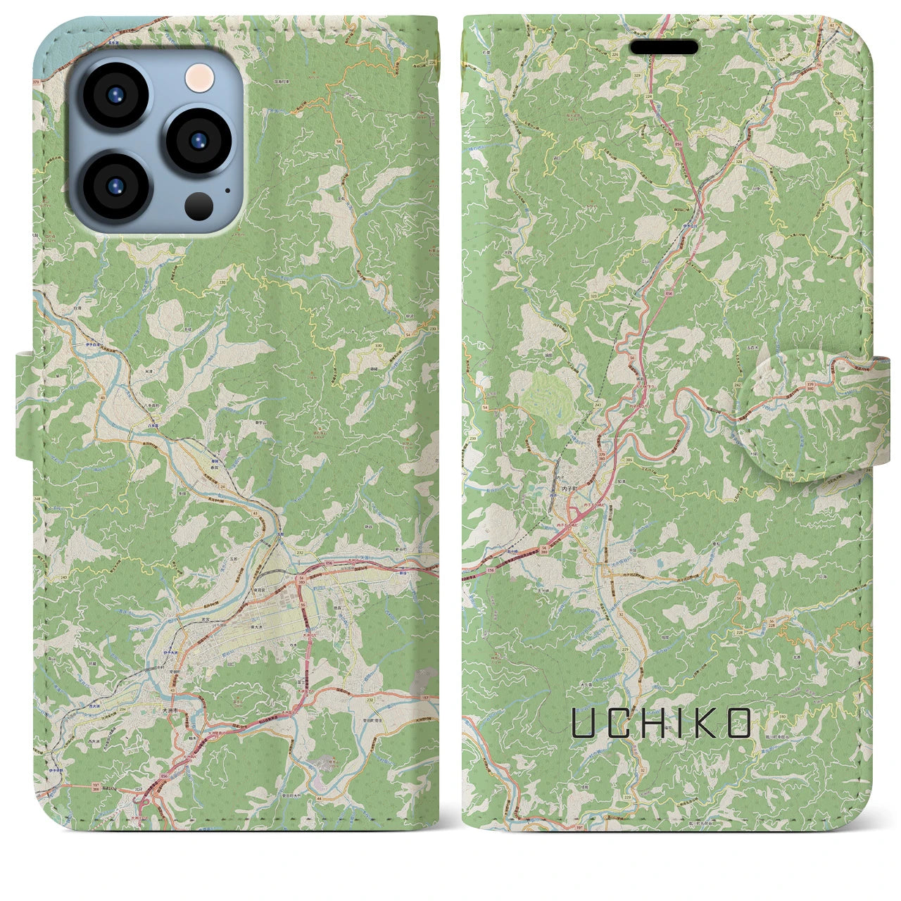 【内子(愛媛県)】地図柄iPhoneケース(手帳タイプ)ナチュラル・iPhone 13 Pro Max 用