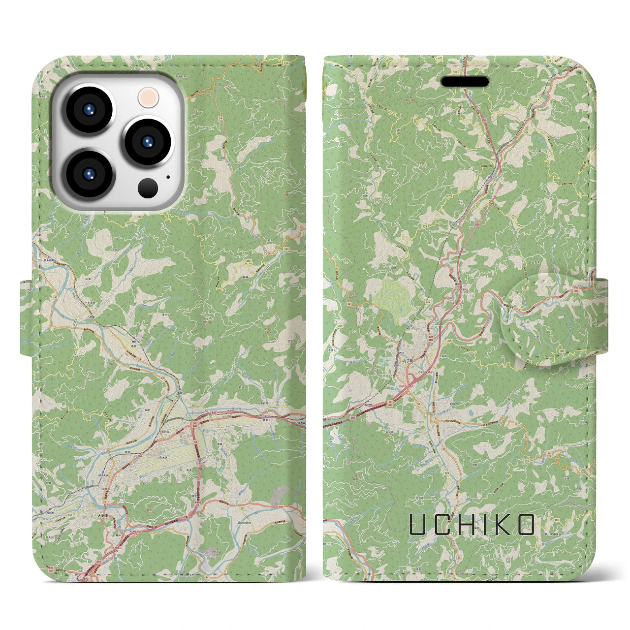 【内子(愛媛県)】地図柄iPhoneケース(手帳タイプ)ナチュラル・iPhone 13 Pro 用