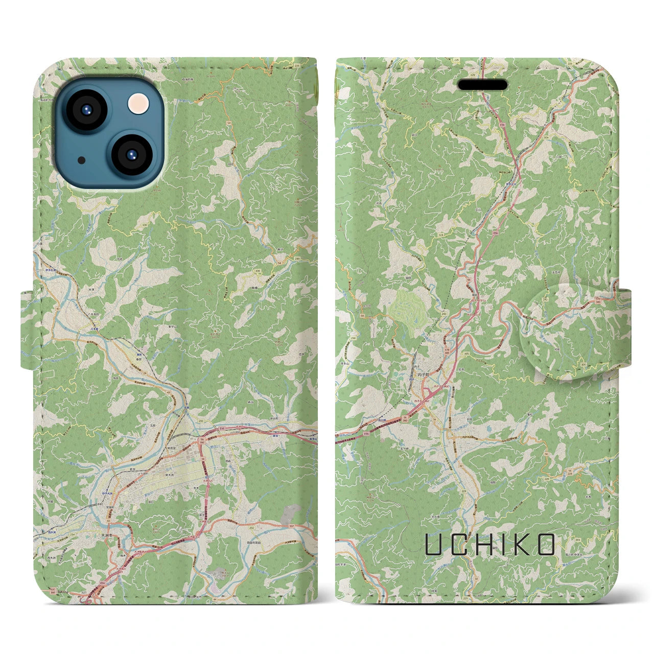 【内子(愛媛県)】地図柄iPhoneケース(手帳タイプ)ナチュラル・iPhone 13 用
