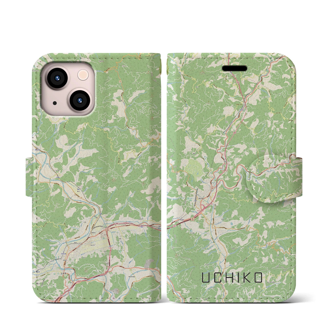 【内子(愛媛県)】地図柄iPhoneケース(手帳タイプ)ナチュラル・iPhone 13 mini 用