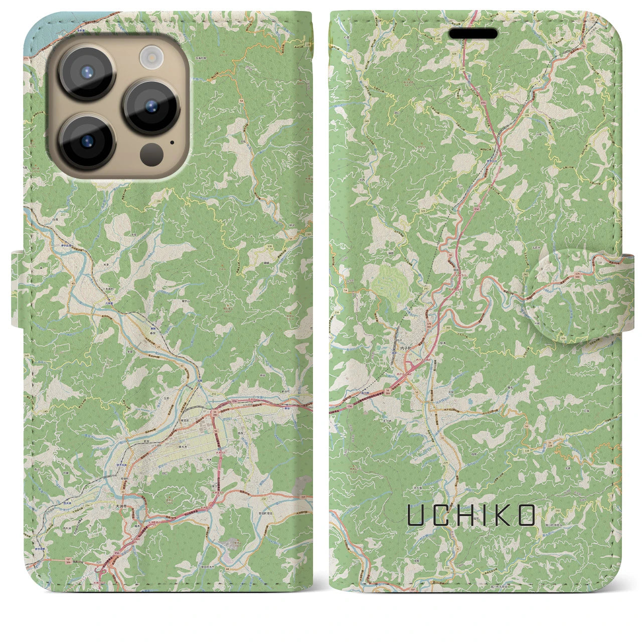 【内子(愛媛県)】地図柄iPhoneケース(手帳タイプ)ナチュラル・iPhone 14 Pro Max 用
