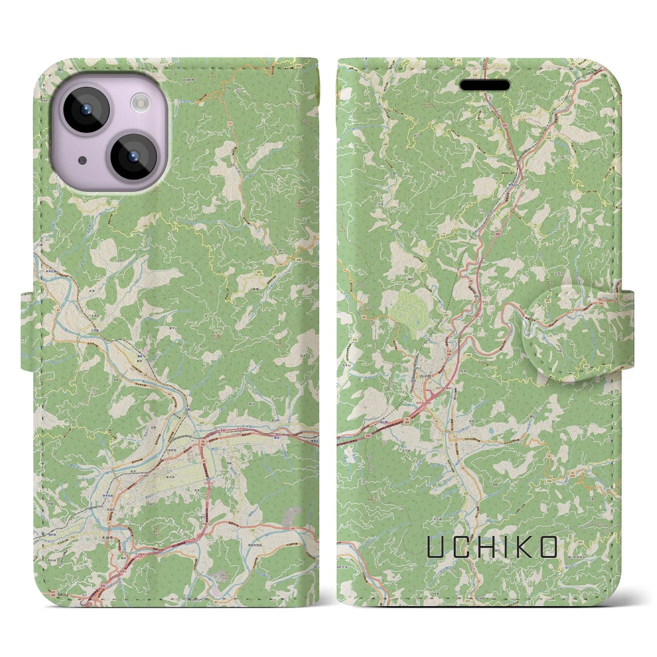 【内子(愛媛県)】地図柄iPhoneケース(手帳タイプ)ナチュラル・iPhone 14 用