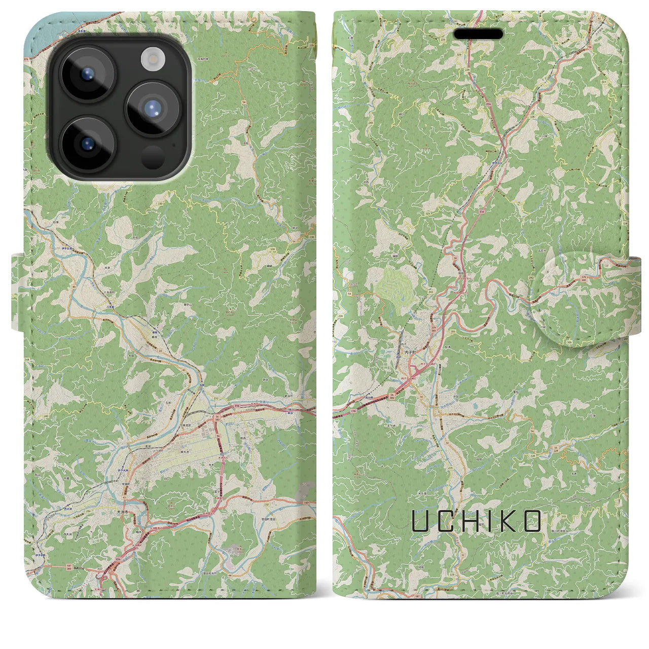 【内子(愛媛県)】地図柄iPhoneケース(手帳タイプ)ナチュラル・iPhone 15 Pro Max 用