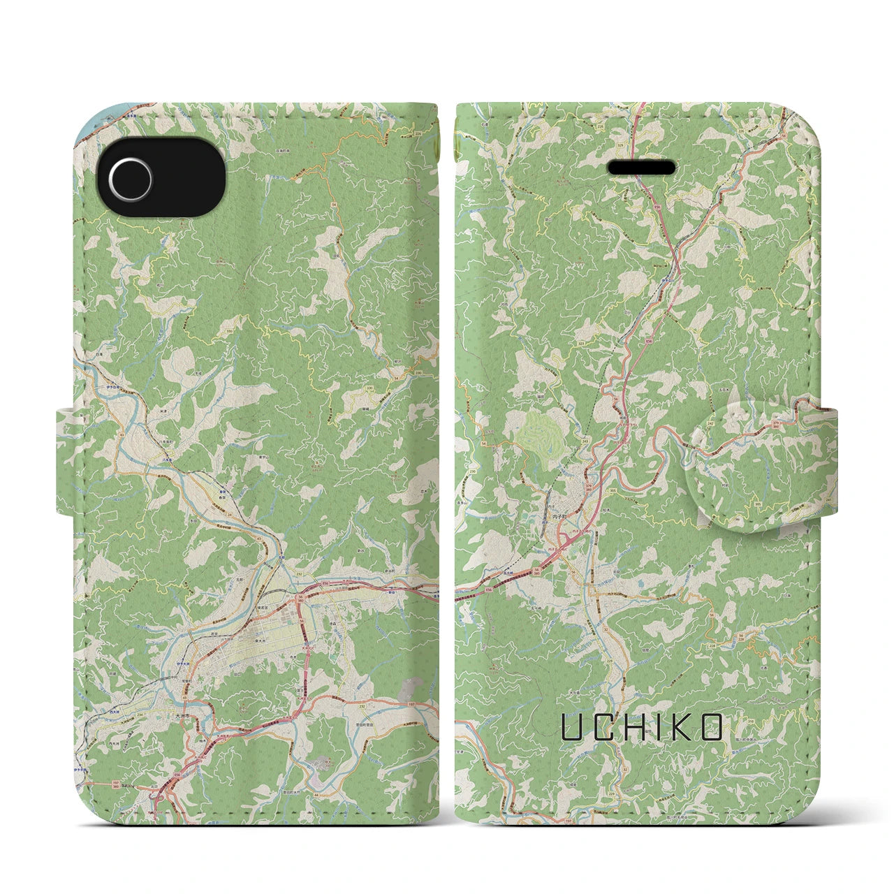 【内子(愛媛県)】地図柄iPhoneケース(手帳タイプ)ナチュラル・iPhone SE(第3 / 第2世代) / 8 / 7 / 6s / 6 用