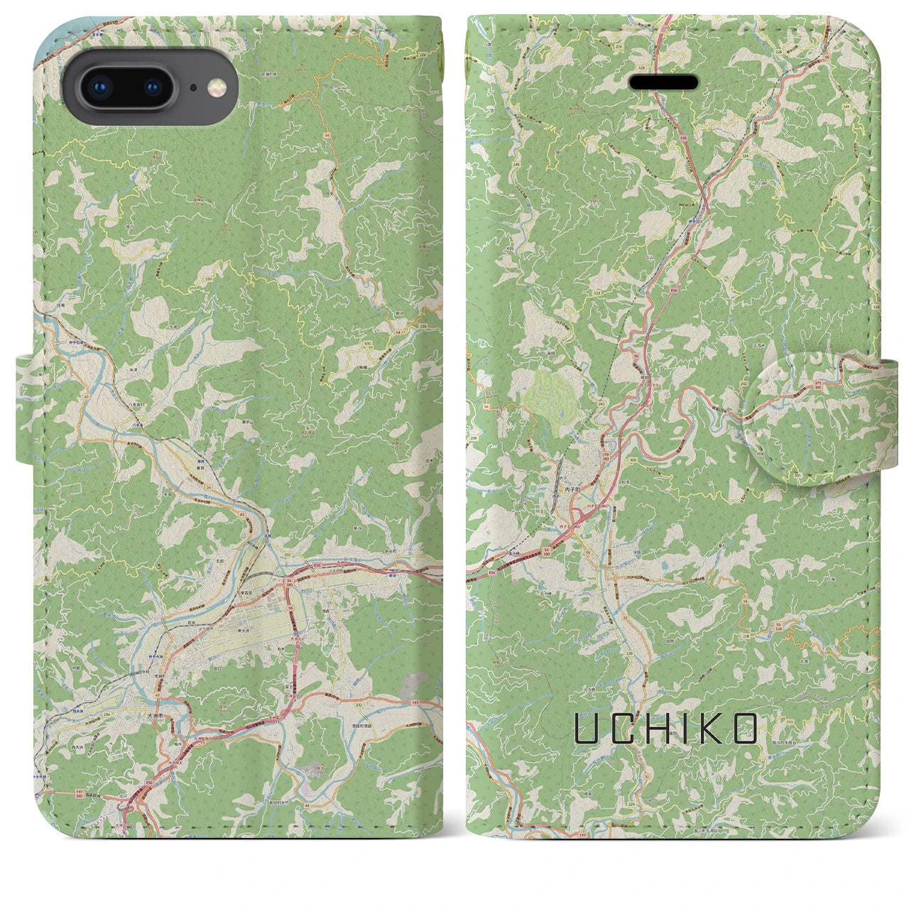 【内子(愛媛県)】地図柄iPhoneケース(手帳タイプ)ナチュラル・iPhone 8Plus /7Plus / 6sPlus / 6Plus 用