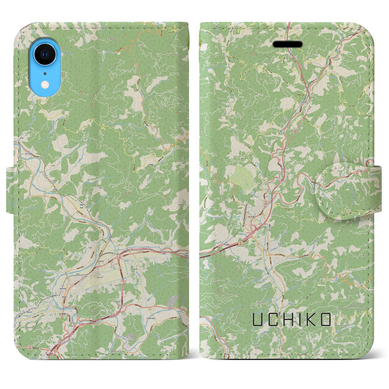 【内子(愛媛県)】地図柄iPhoneケース(手帳タイプ)ナチュラル・iPhone XR 用