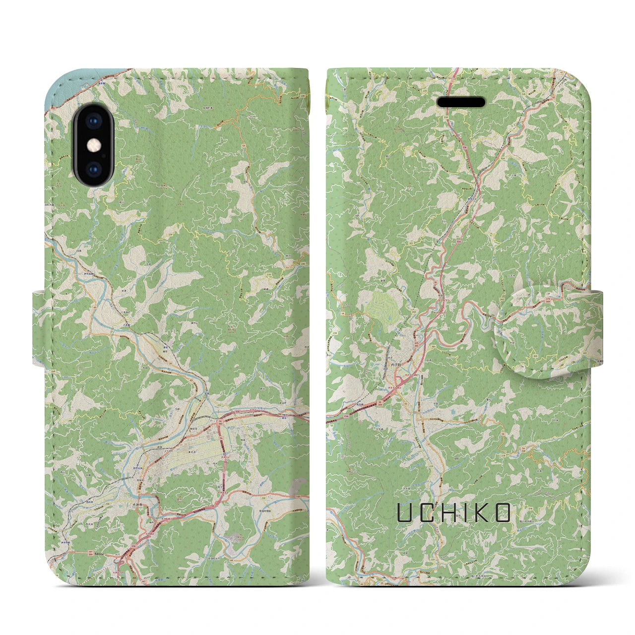 【内子(愛媛県)】地図柄iPhoneケース(手帳タイプ)ナチュラル・iPhone XS / X 用