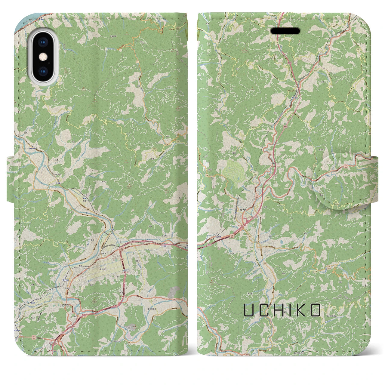 【内子(愛媛県)】地図柄iPhoneケース(手帳タイプ)ナチュラル・iPhone XS Max 用