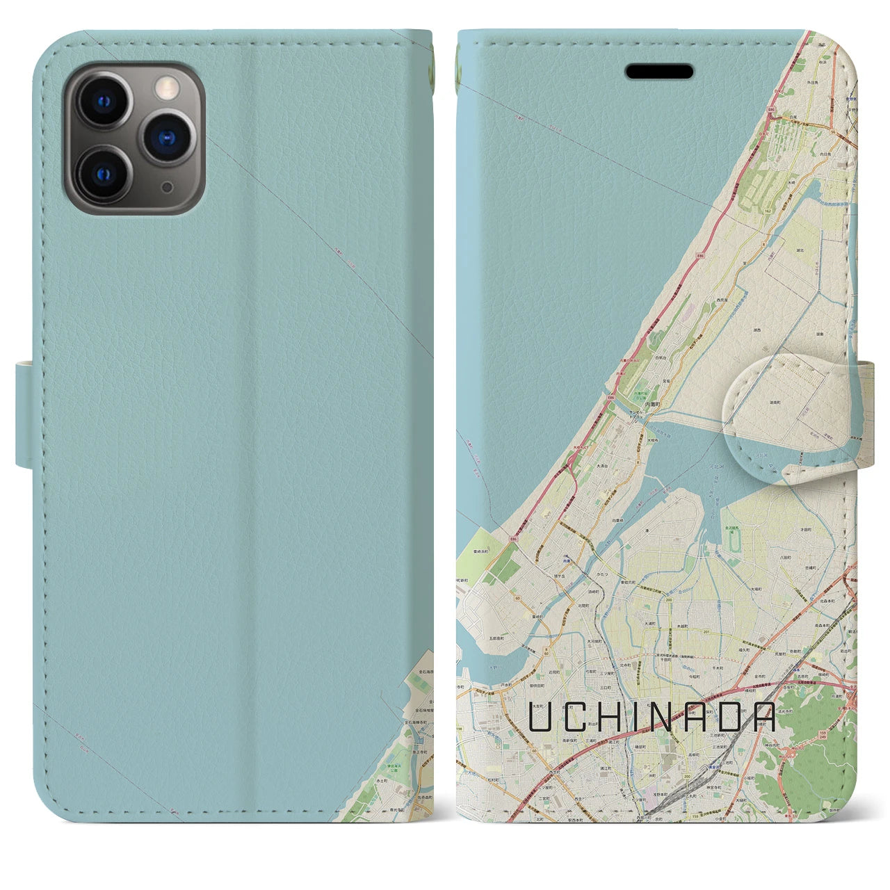 【内灘(石川県)】地図柄iPhoneケース(手帳タイプ)ナチュラル・iPhone 11 Pro Max 用
