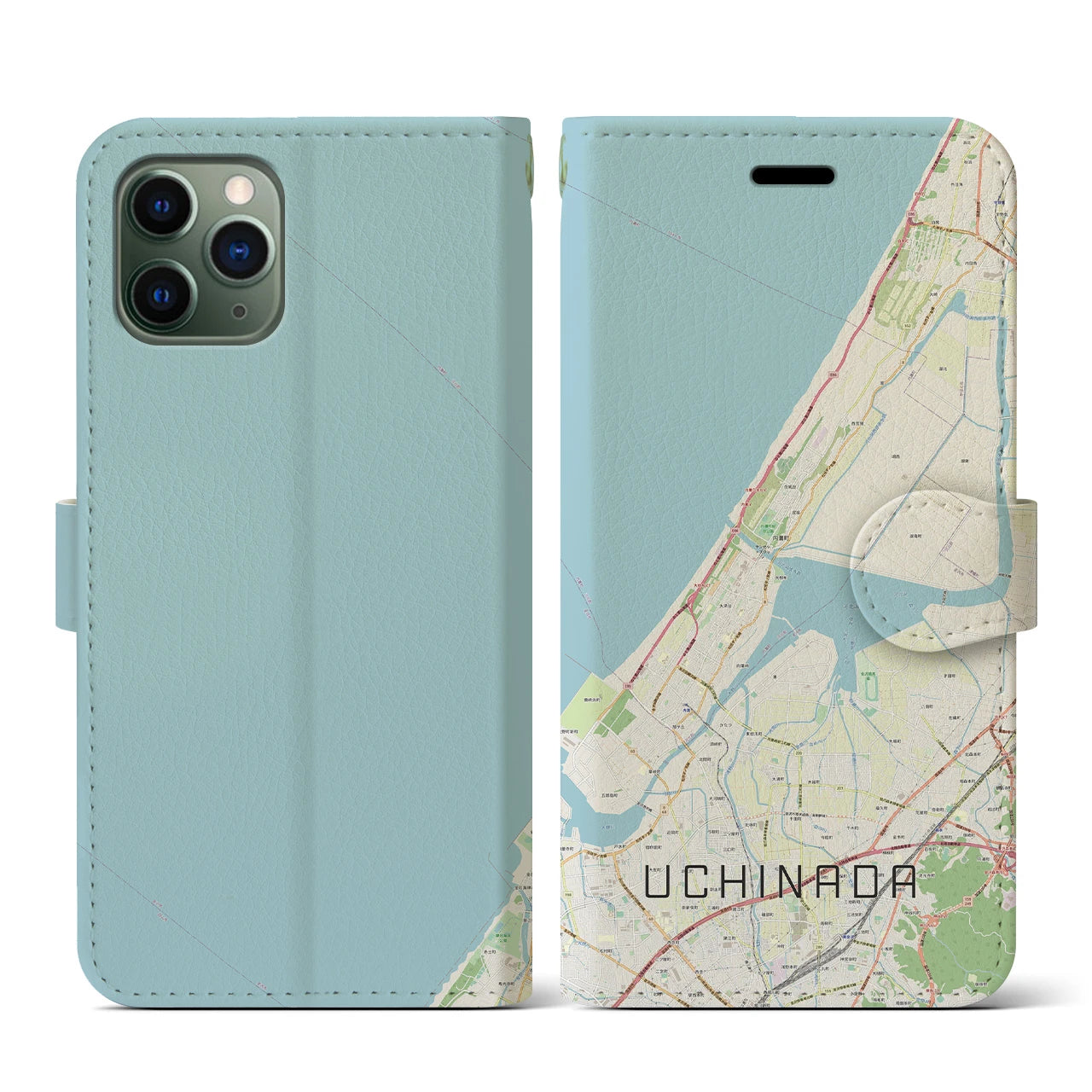 【内灘(石川県)】地図柄iPhoneケース(手帳タイプ)ナチュラル・iPhone 11 Pro 用