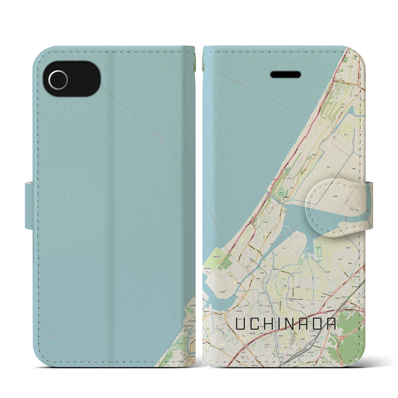 【内灘(石川県)】地図柄iPhoneケース(手帳タイプ)ナチュラル・iPhone SE(第3 / 第2世代) / 8 / 7 / 6s / 6 用