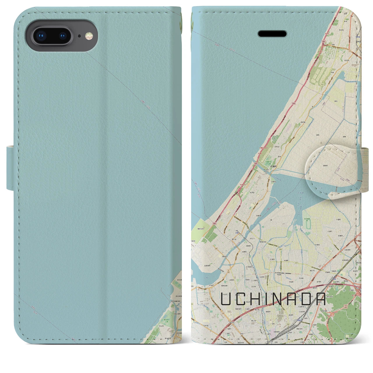 【内灘(石川県)】地図柄iPhoneケース(手帳タイプ)ナチュラル・iPhone 8Plus /7Plus / 6sPlus / 6Plus 用
