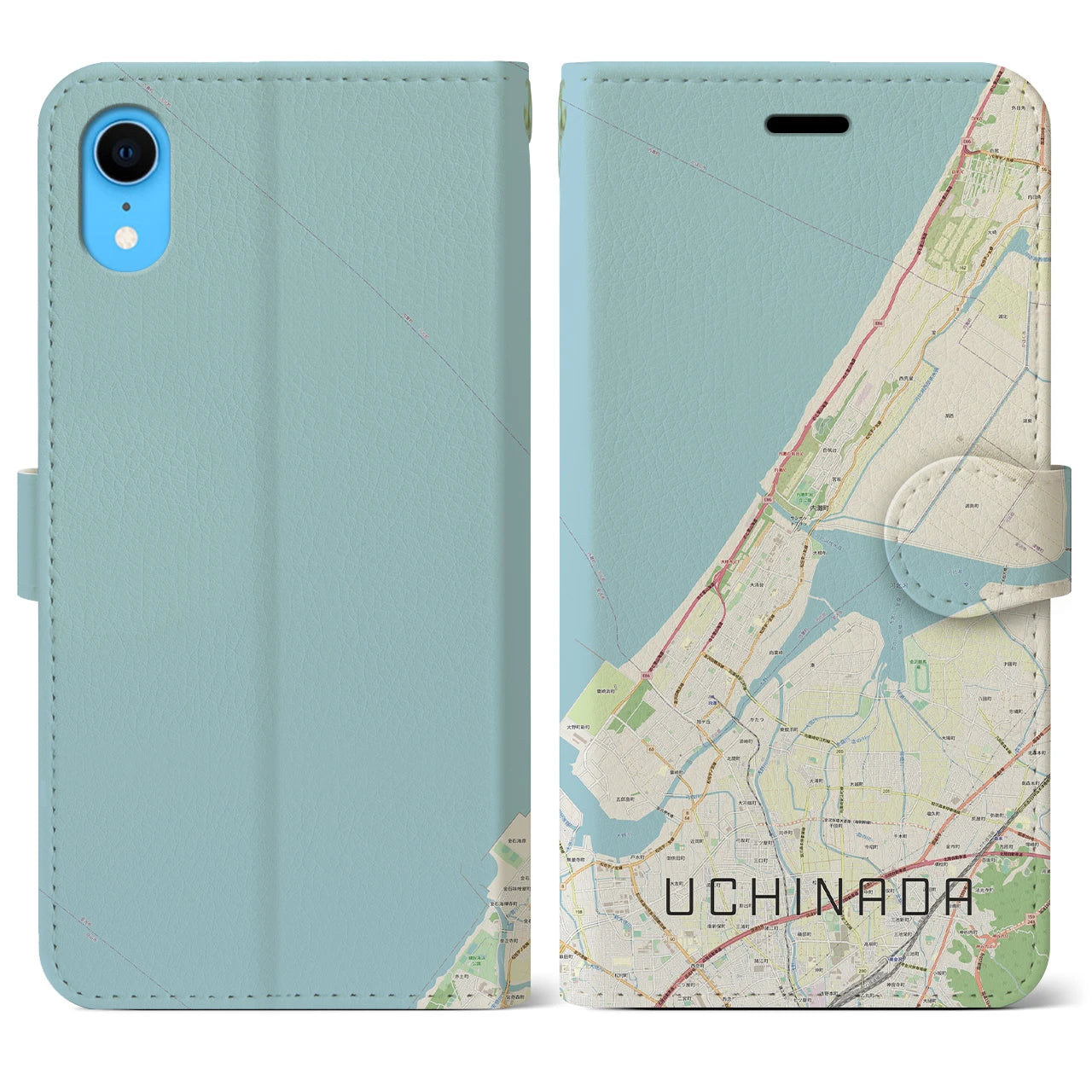 【内灘(石川県)】地図柄iPhoneケース(手帳タイプ)ナチュラル・iPhone XR 用