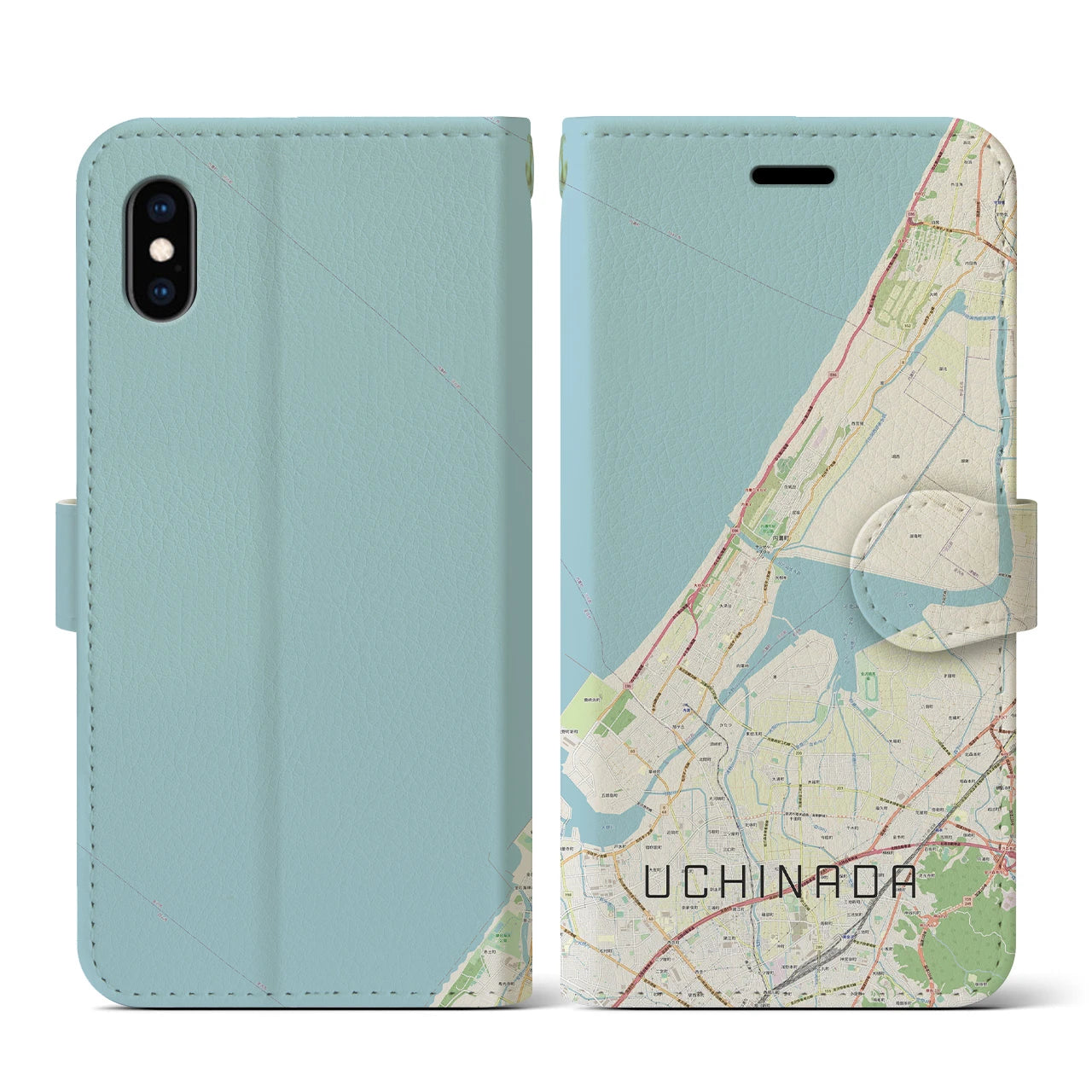 【内灘(石川県)】地図柄iPhoneケース(手帳タイプ)ナチュラル・iPhone XS / X 用
