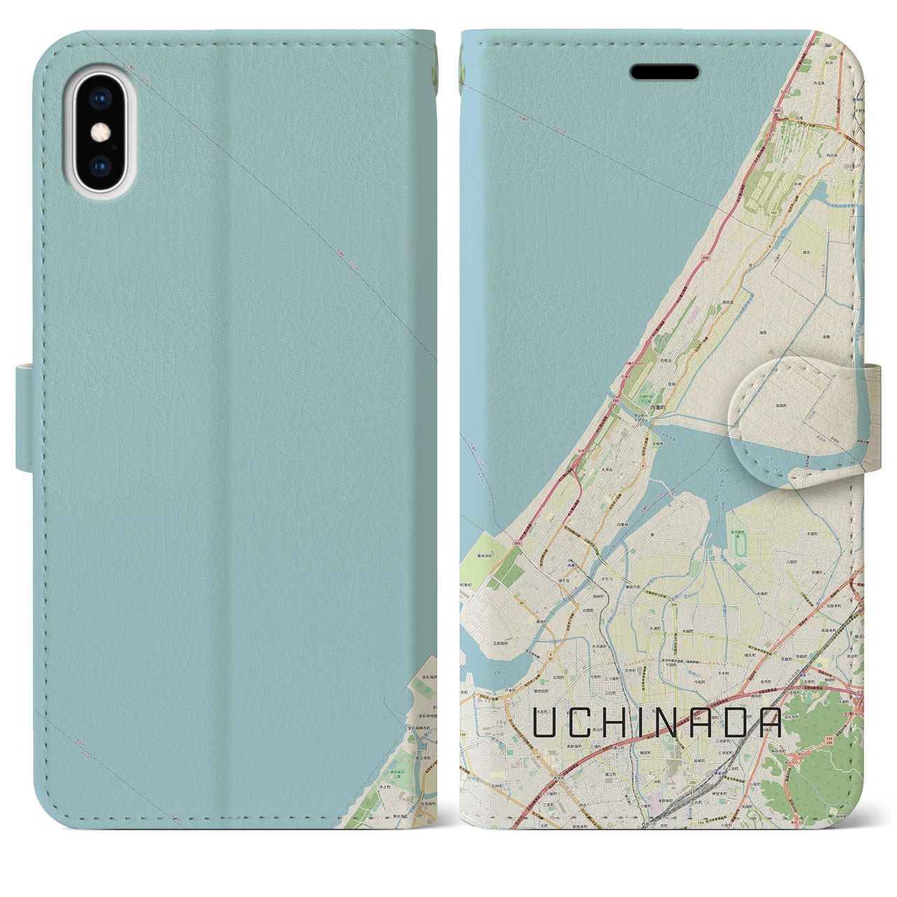 【内灘(石川県)】地図柄iPhoneケース(手帳タイプ)ナチュラル・iPhone XS Max 用
