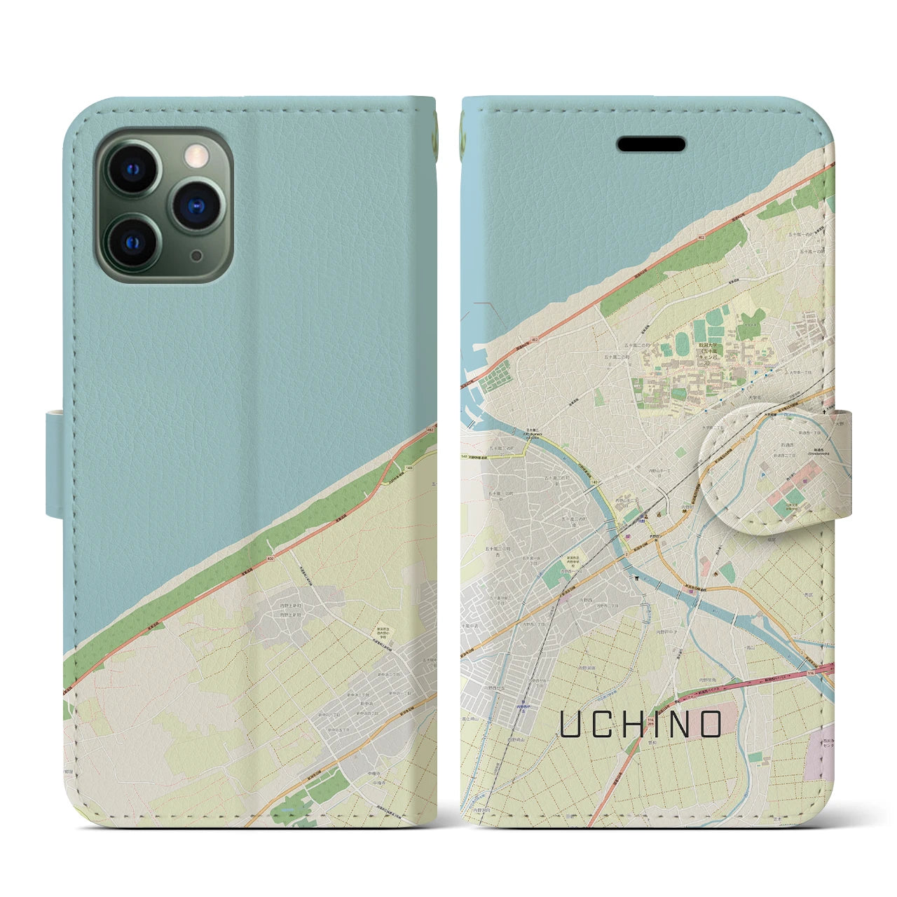 【内野(新潟県)】地図柄iPhoneケース(手帳タイプ)ナチュラル・iPhone 11 Pro 用