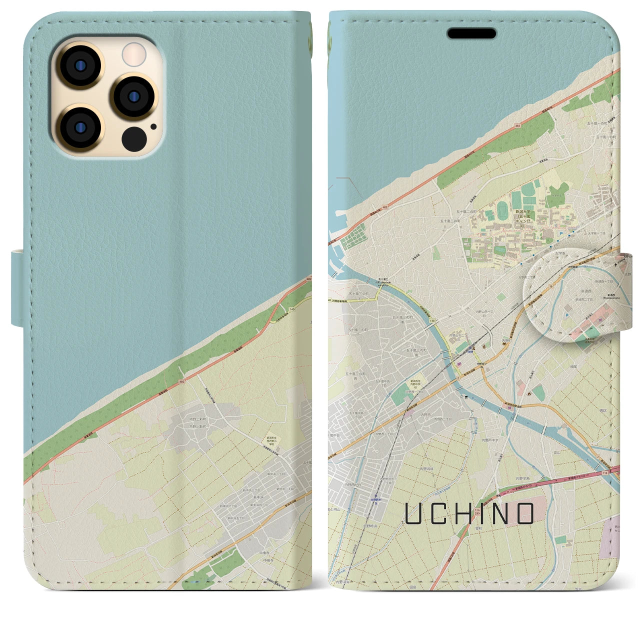 【内野(新潟県)】地図柄iPhoneケース(手帳タイプ)ナチュラル・iPhone 12 Pro Max 用