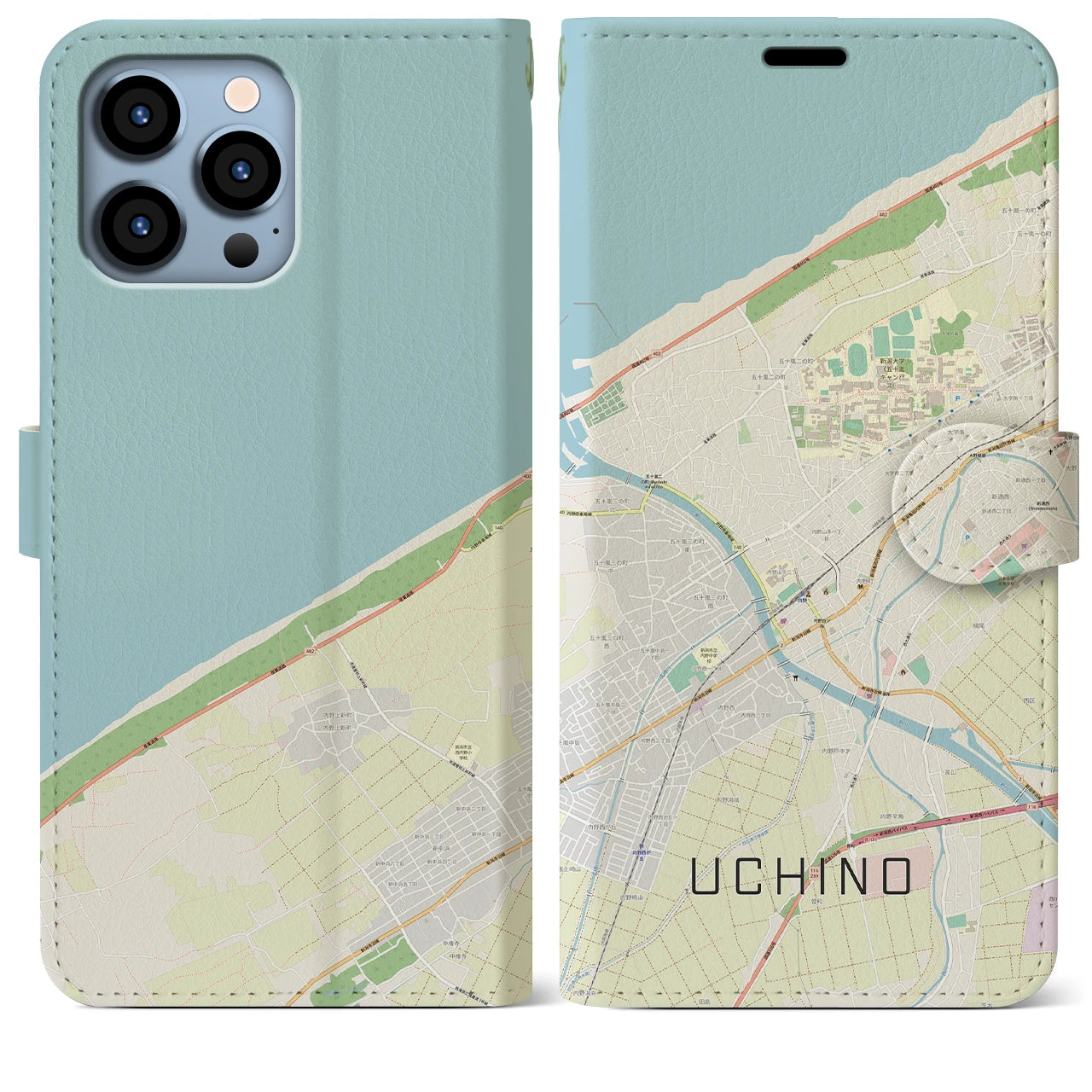 【内野(新潟県)】地図柄iPhoneケース(手帳タイプ)ナチュラル・iPhone 13 Pro Max 用