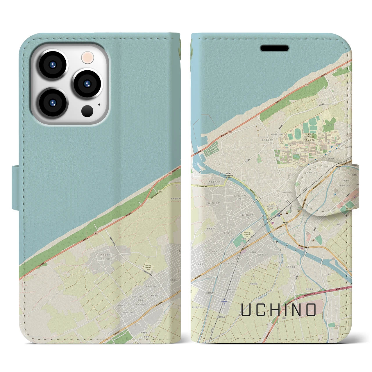 【内野(新潟県)】地図柄iPhoneケース(手帳タイプ)ナチュラル・iPhone 13 Pro 用