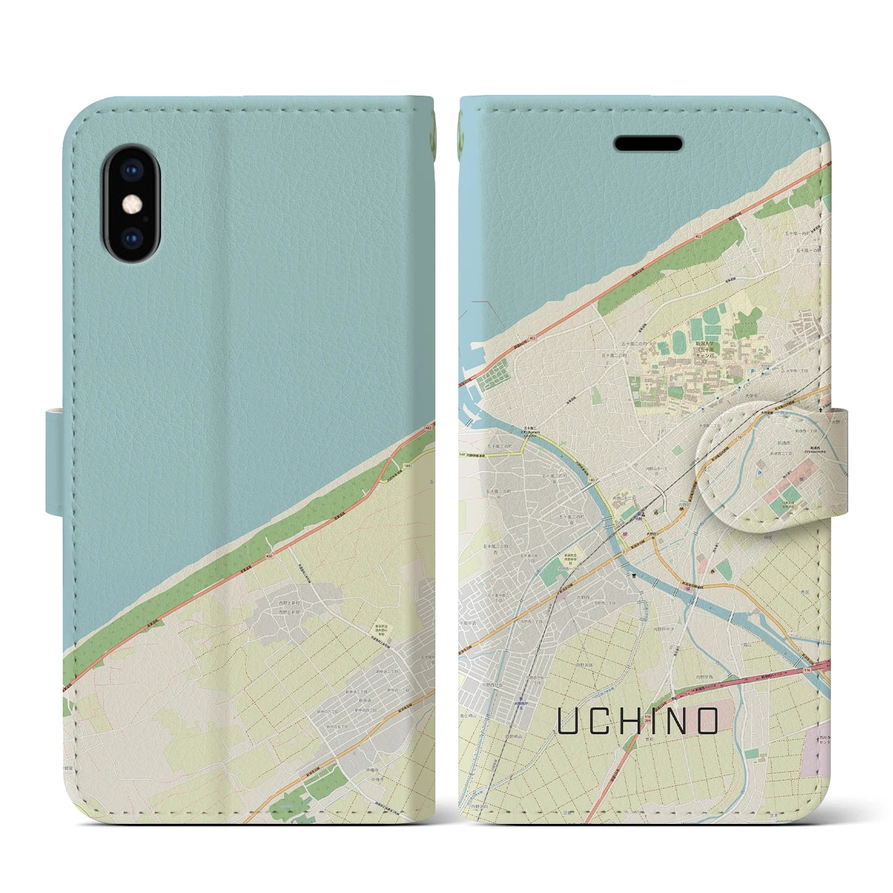 【内野(新潟県)】地図柄iPhoneケース(手帳タイプ)ナチュラル・iPhone XS / X 用