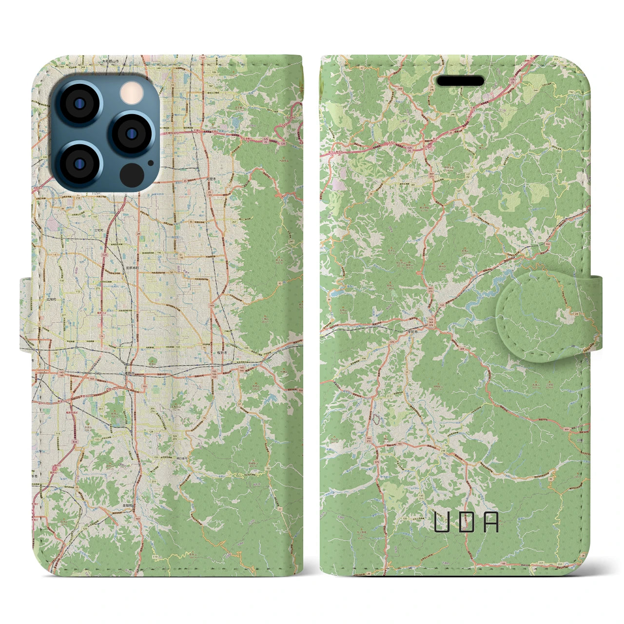 【宇陀(奈良県)】地図柄iPhoneケース(手帳タイプ)ナチュラル・iPhone 12 / 12 Pro 用