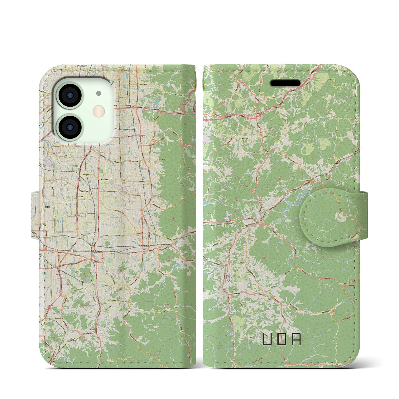 【宇陀(奈良県)】地図柄iPhoneケース(手帳タイプ)ナチュラル・iPhone 12 mini 用