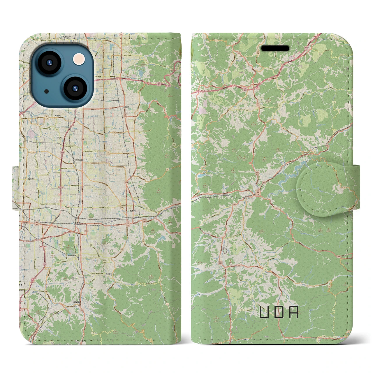 【宇陀(奈良県)】地図柄iPhoneケース(手帳タイプ)ナチュラル・iPhone 13 用