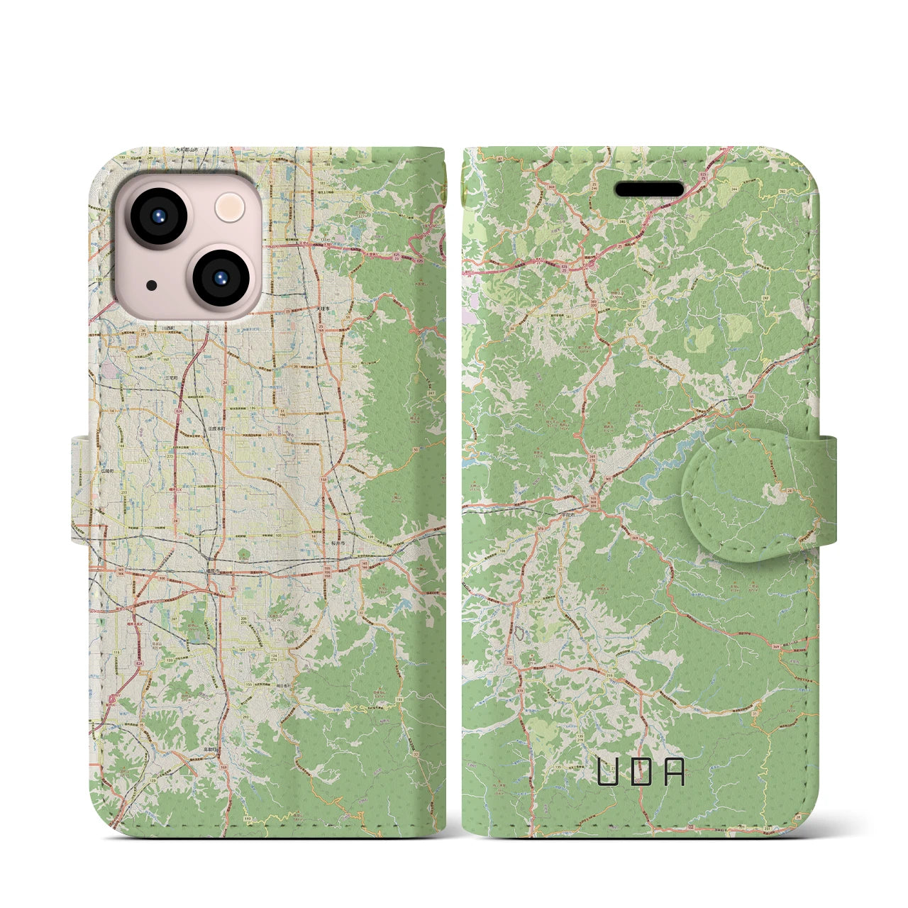 【宇陀(奈良県)】地図柄iPhoneケース(手帳タイプ)ナチュラル・iPhone 13 mini 用