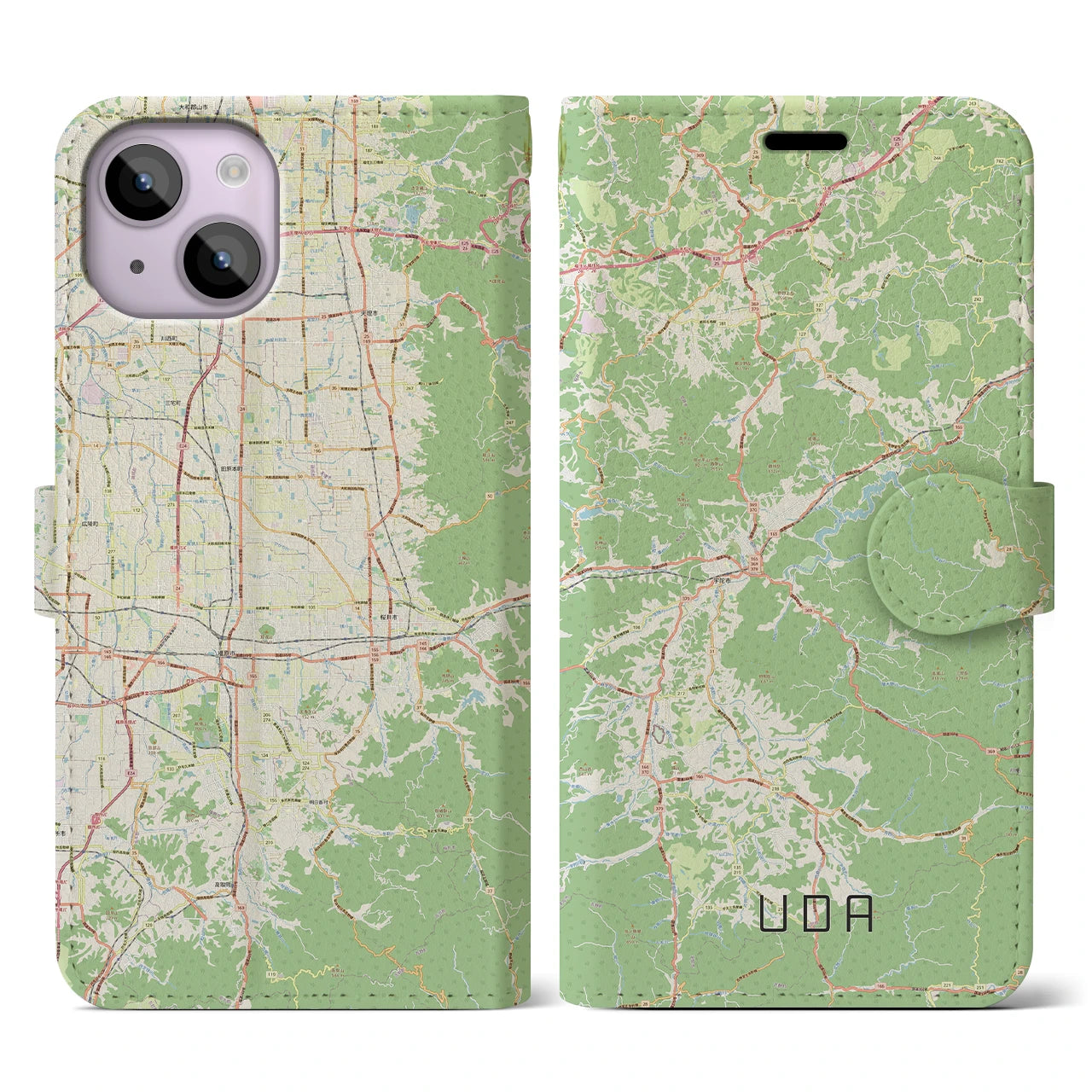 【宇陀(奈良県)】地図柄iPhoneケース(手帳タイプ)ナチュラル・iPhone 14 用