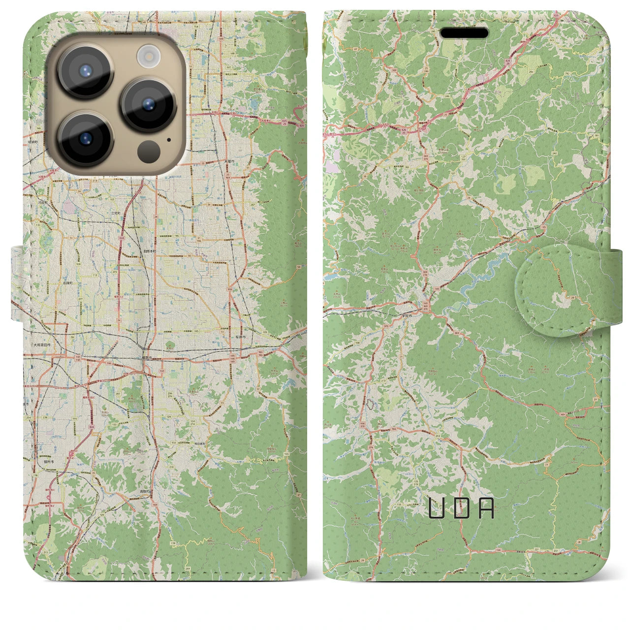 【宇陀(奈良県)】地図柄iPhoneケース(手帳タイプ)ナチュラル・iPhone 14 Pro Max 用
