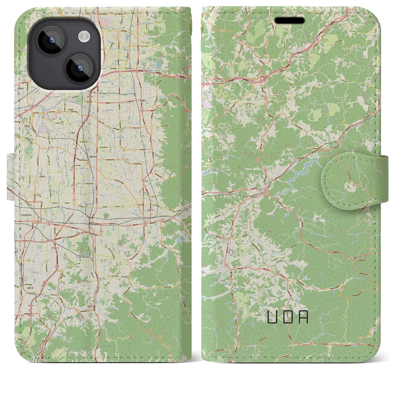 【宇陀(奈良県)】地図柄iPhoneケース(手帳タイプ)ナチュラル・iPhone 14 Plus 用
