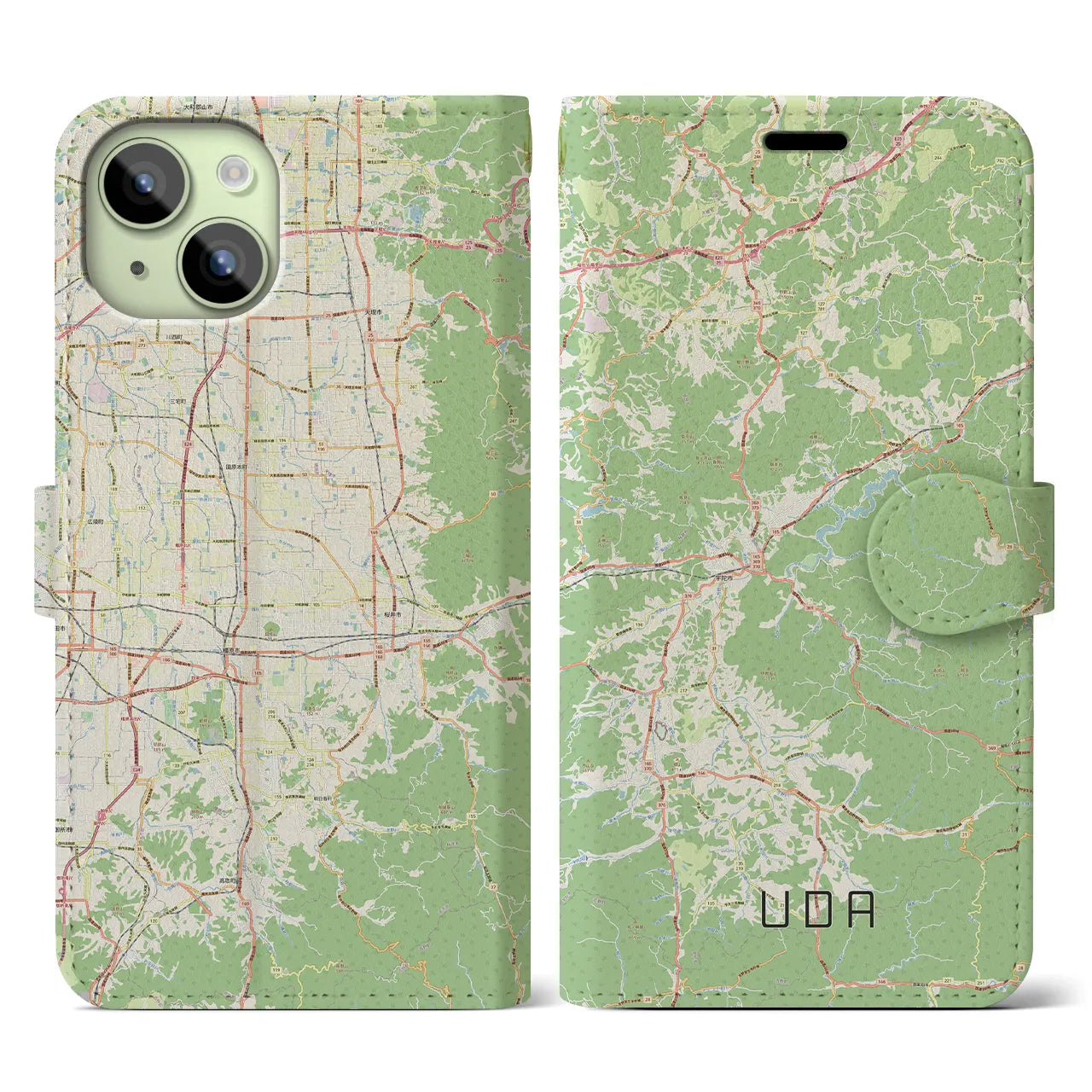 【宇陀(奈良県)】地図柄iPhoneケース(手帳タイプ)ナチュラル・iPhone 15 用