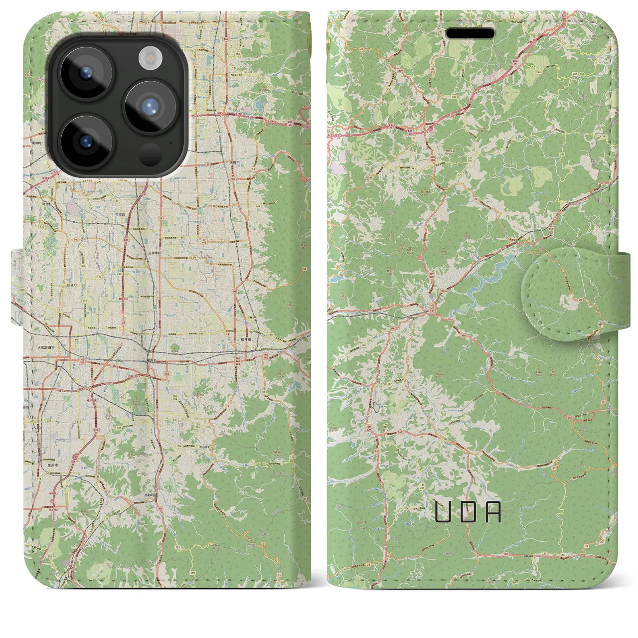 【宇陀(奈良県)】地図柄iPhoneケース(手帳タイプ)ナチュラル・iPhone 15 Pro Max 用