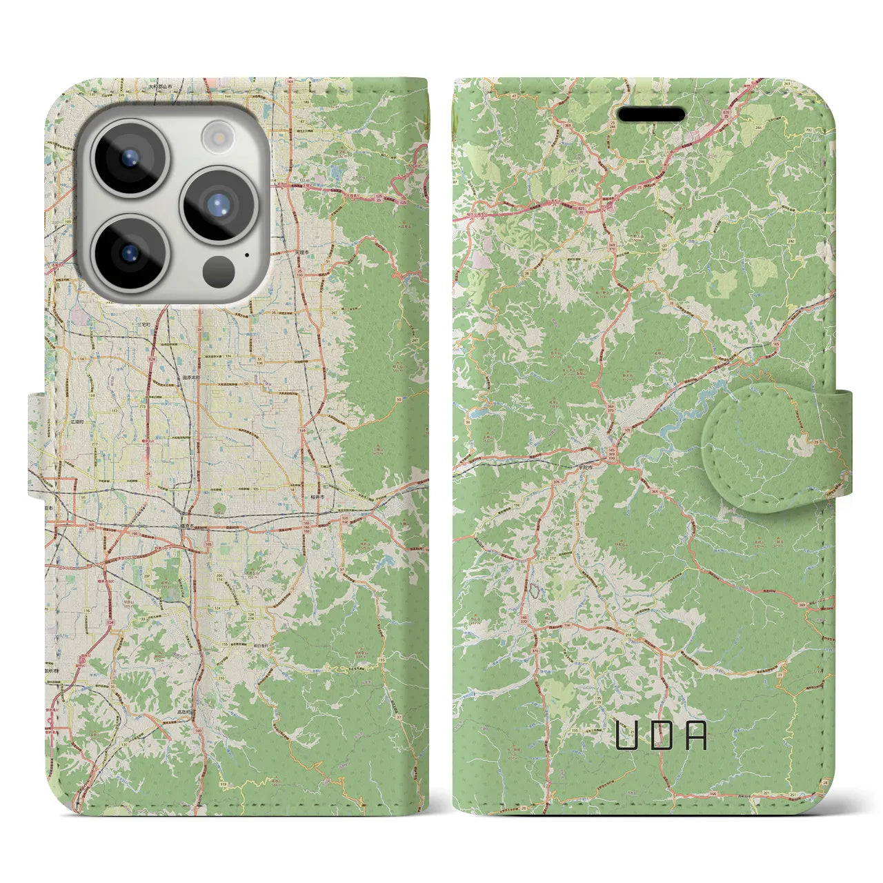 【宇陀(奈良県)】地図柄iPhoneケース(手帳タイプ)ナチュラル・iPhone 15 Pro 用