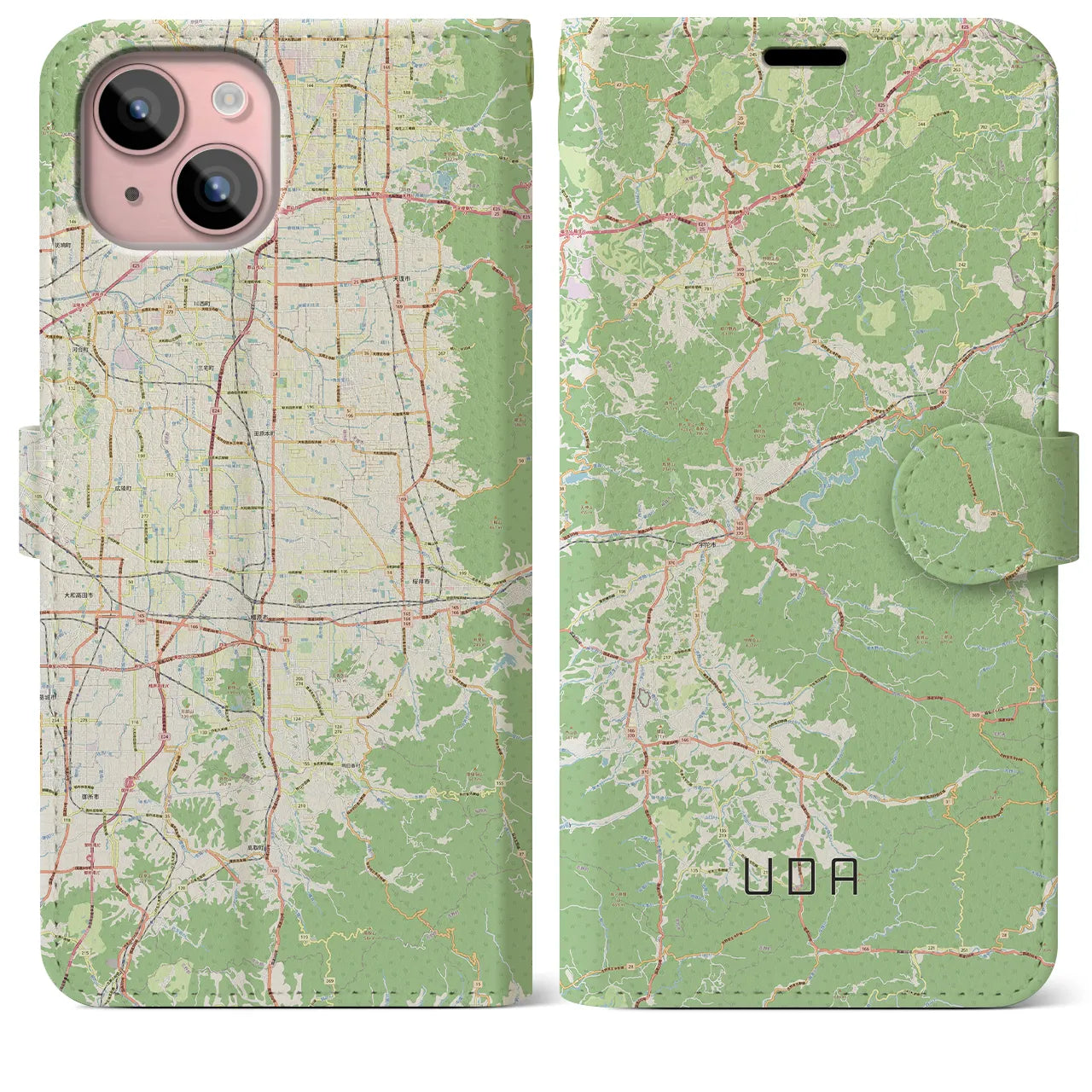 【宇陀(奈良県)】地図柄iPhoneケース(手帳タイプ)ナチュラル・iPhone 15 Plus 用