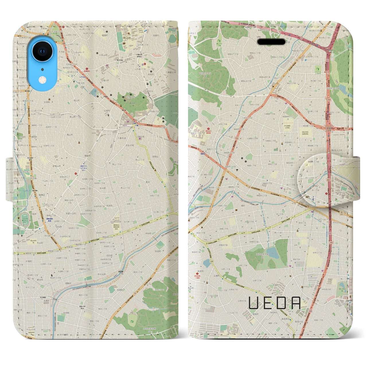 【植田(愛知県)】地図柄iPhoneケース(手帳タイプ)ナチュラル・iPhone XR 用